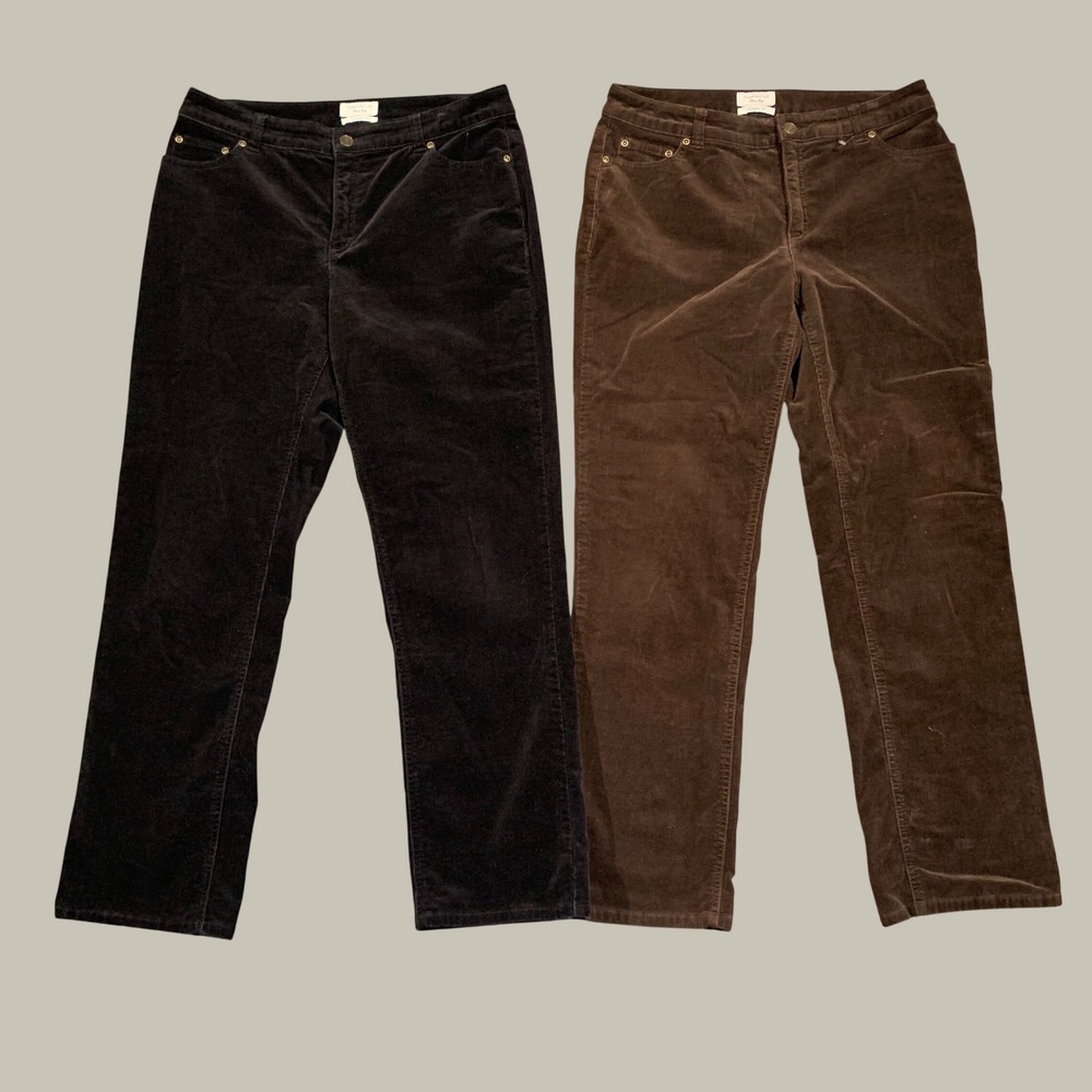 Charter Club Corduroy Pants Women 8 Short Classic Fit Lot of 2 Black Brown